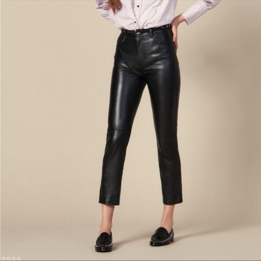 Sandro Paris Poésie Leather Crop Pant Modern Black